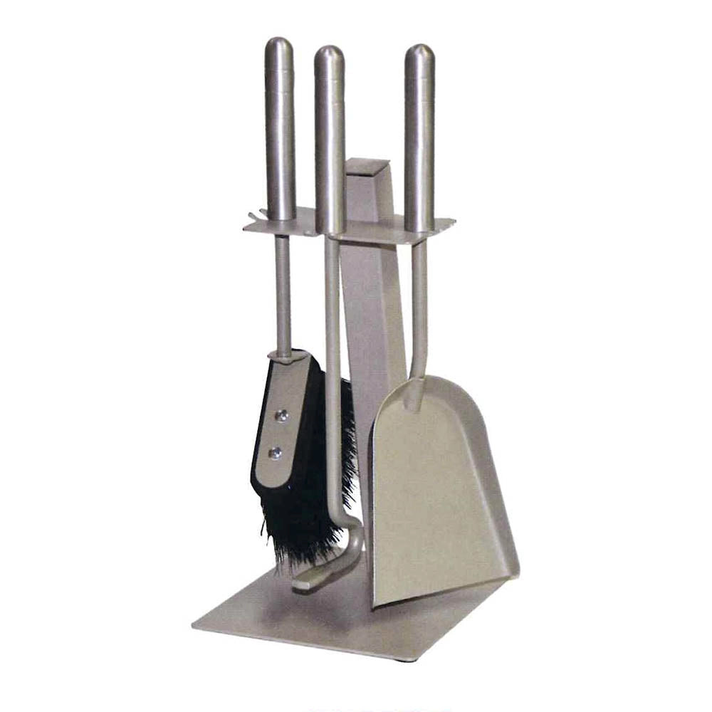 Porta attrezzi camino mini acciaio tortora sabbia con 3 accessori  h. 39  l. 16 x 18 cm.  Made in Italy