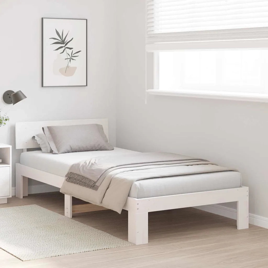 Letto singolo | Letto per adulti | Struttura del letto Bianco 100 x 200 cm Pino massello