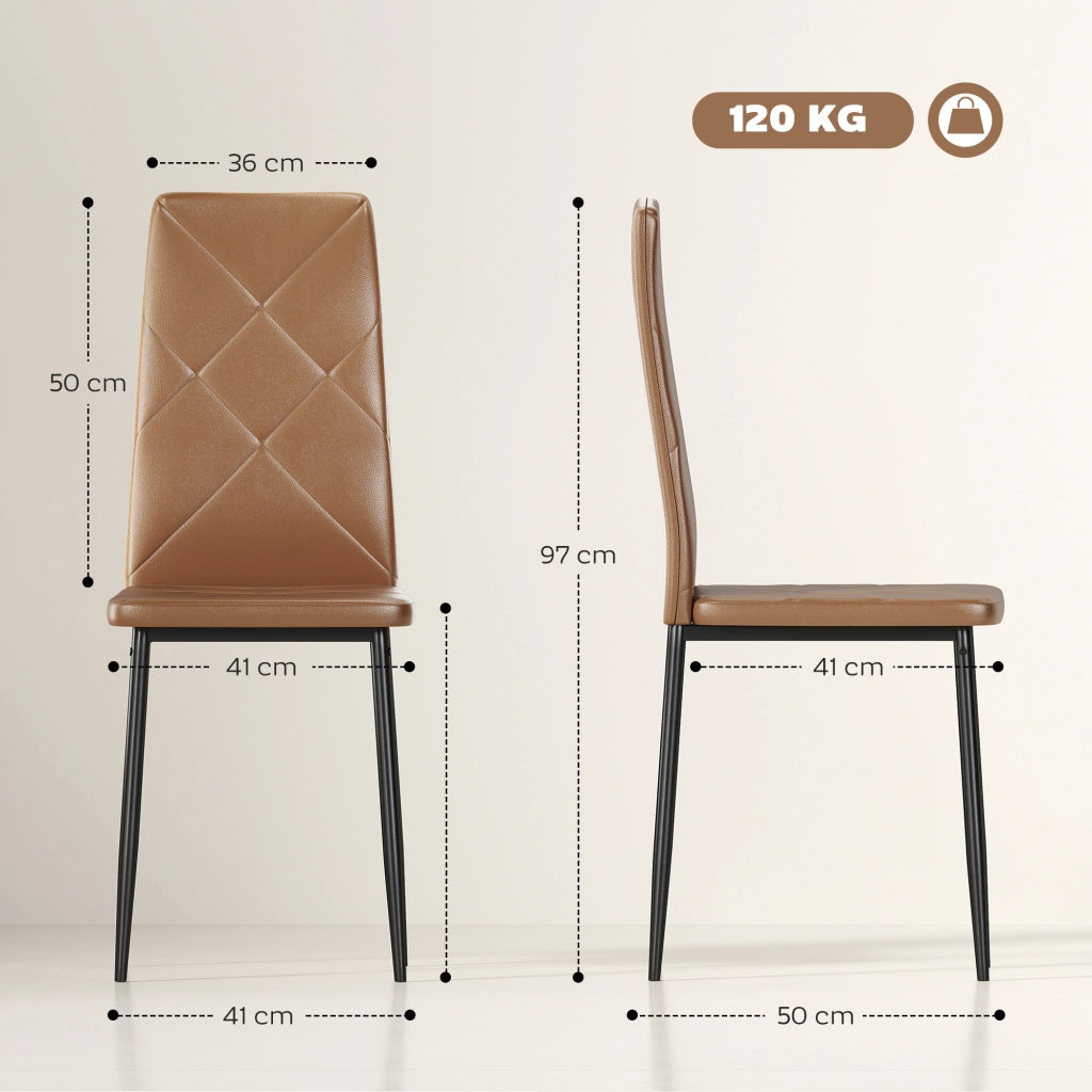 Set di 6 Sedie da Pranzo Moderne 41x50x97 cm con Schienale Alto in Finta Pelle e Acciaio Marrone