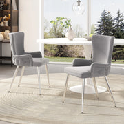 Sedia da pranzo 2 pezzi in velluto con gambe metalliche stabili, design moderno grigio e argento