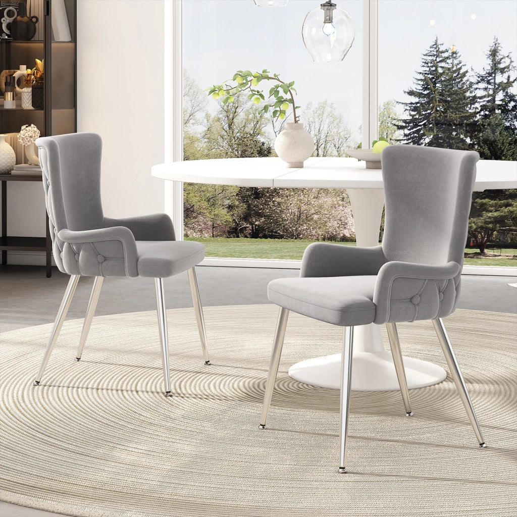 Sedia da pranzo 2 pezzi in velluto con gambe metalliche stabili, design moderno grigio e argento