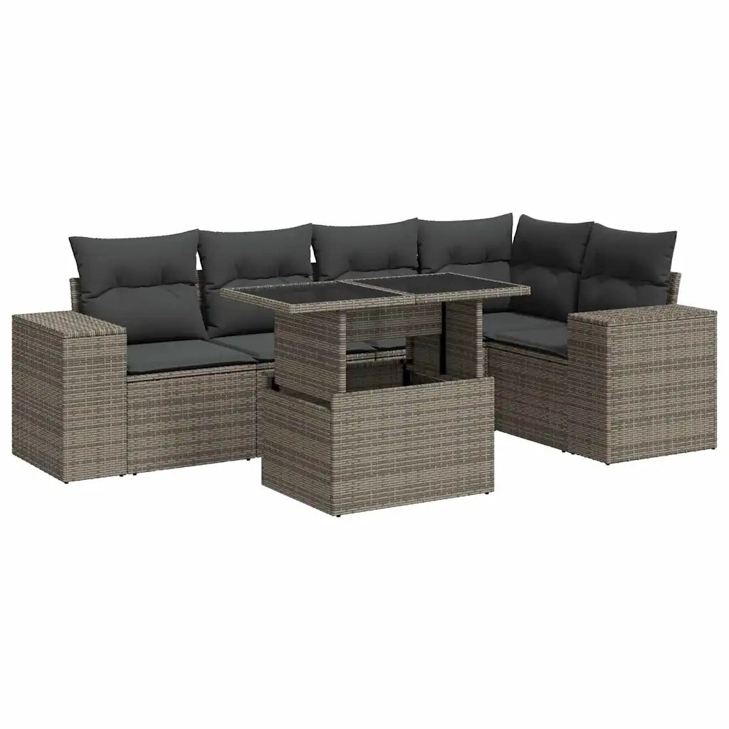 Set Divano da Giardino 6 pz con Cuscini Grigio in Polyrattan 3326801