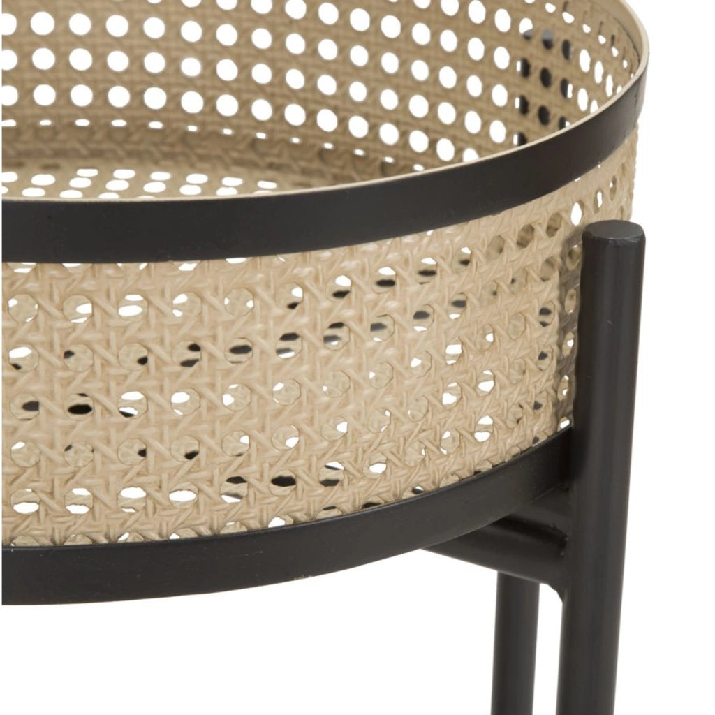 Porta-vasi Fuji in rattan e ferro nero — coppia Ø 40x50 e Ø 35x40 cm