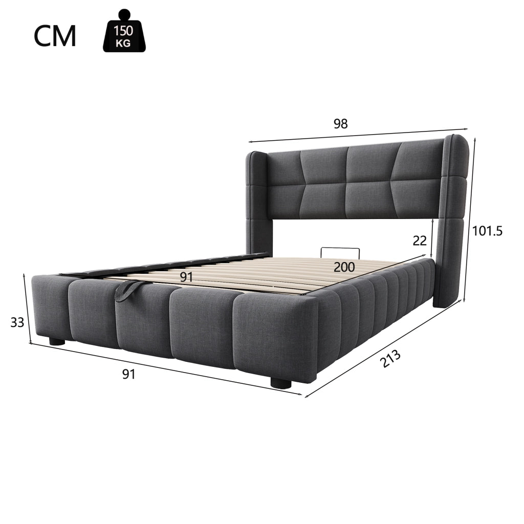 letto imbottito tessuto grigio 90 x 200 cm