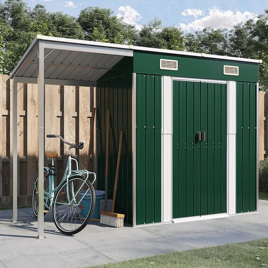 Capanno Giardino con Tetto Esteso Verde 277x107x181cm Acciaio 364524