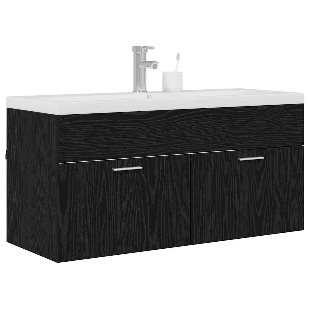 Mobiletto da bagno moderno e minimalista unità di stoccaggio 100 x 38,5 x 46 cm legno di rovere nero ingegnerizzato 02_0056322