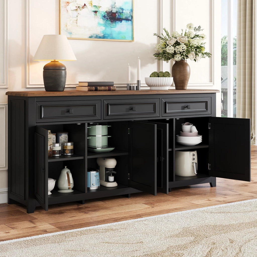 Sideboard moderno 160x35x76 cm in MDF nero con 3 cassetti e 4 ante