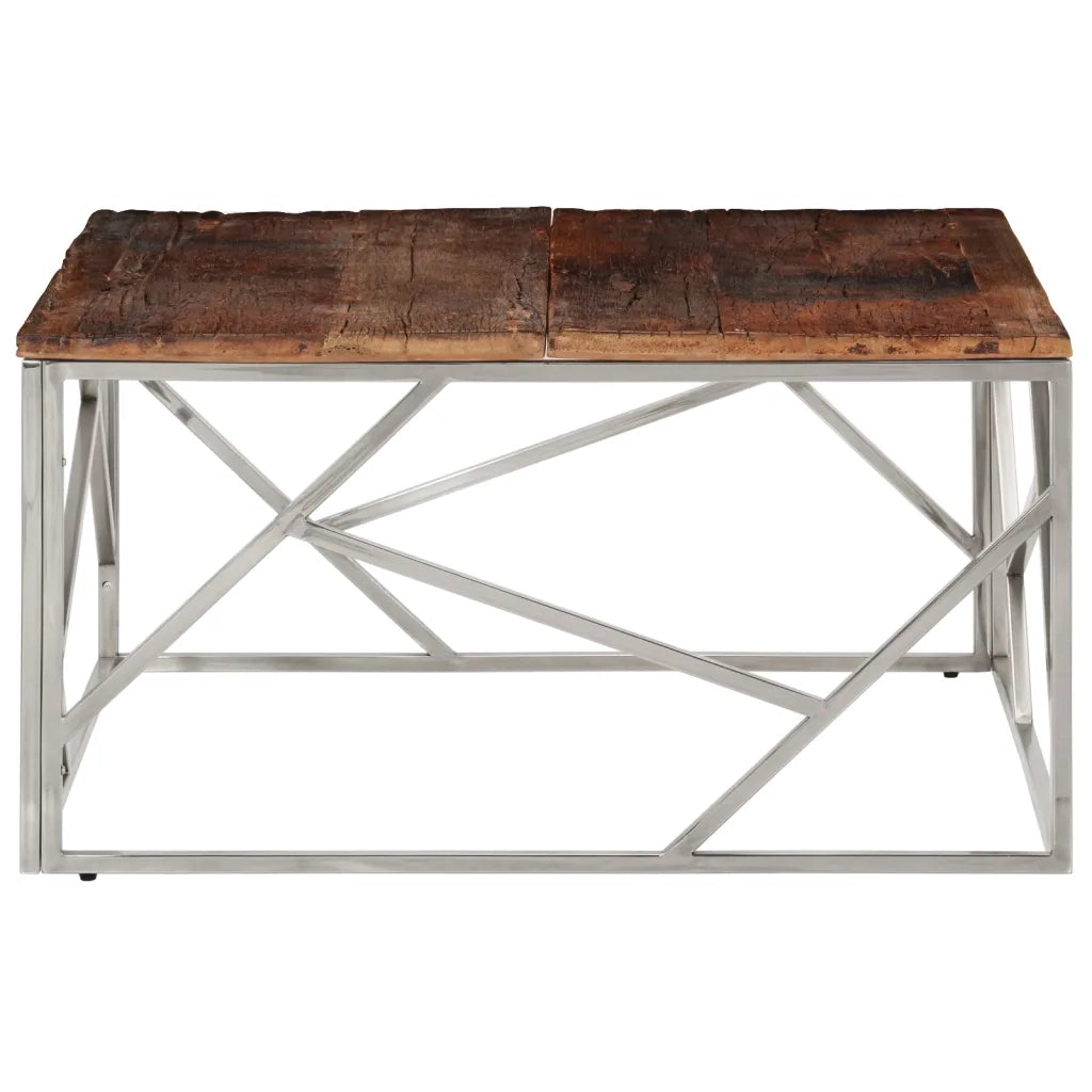 Tavolino Salotto Argento Acciaio Inossidabile e Legno Massello 349949