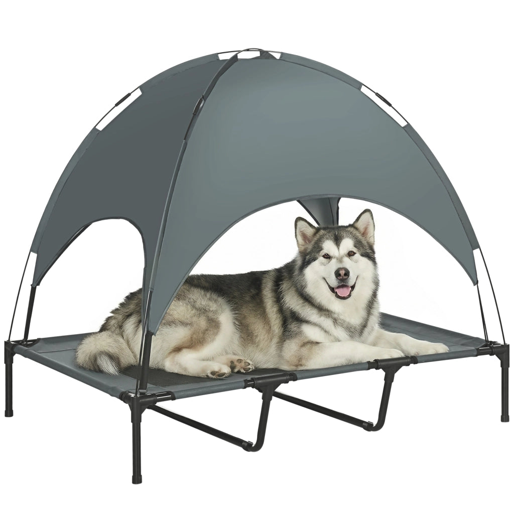 Letto per cani rialzato con baldacchino ¨C Xylo ¨C grigio 122x92x108 cm tessuto taft