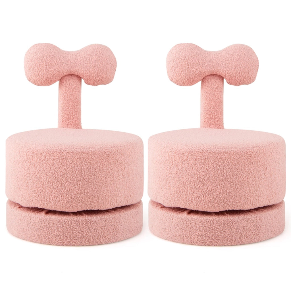 Sgabelli per bambini rivestiti in velluto con schienale a fiocco, Set di 2 sedie girevoli a 360¡ã per soggiorno Rosa-Divani per bimbi