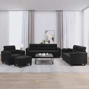 Set Divani 4 pz con Cuscini Nero in Tessuto Microfibra