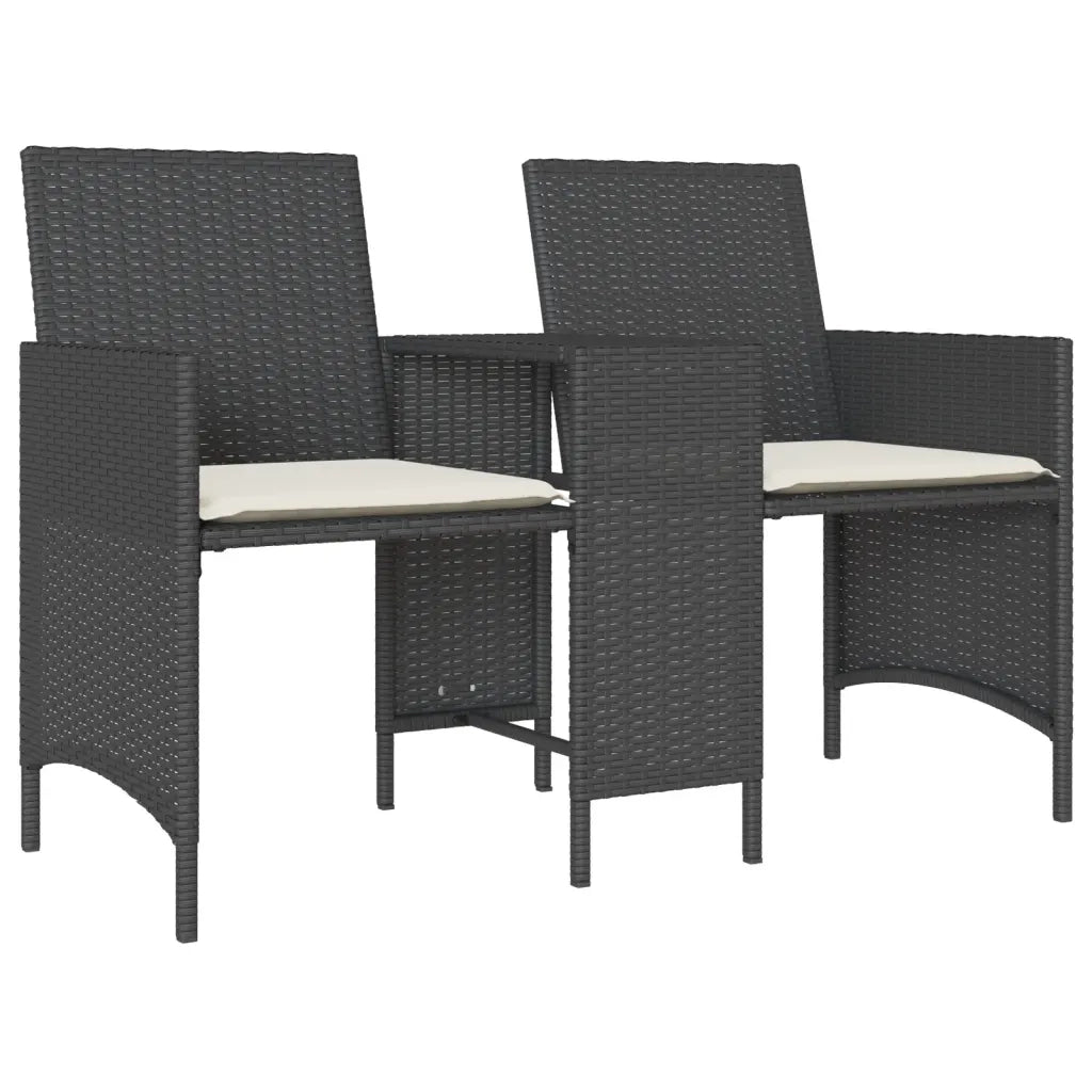 Divano Giardino 2 Posti con Tavolo e Sgabelli Nero Polyrattan 4003890