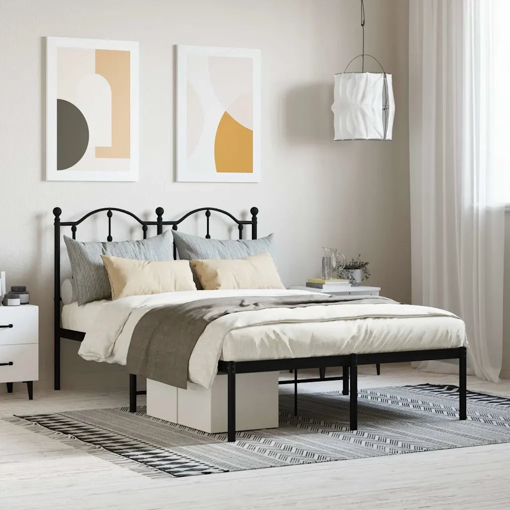 Letto matrimoniale | Letto per adulti | Giroletto con Testiera in Metallo Nero 120x200 cm