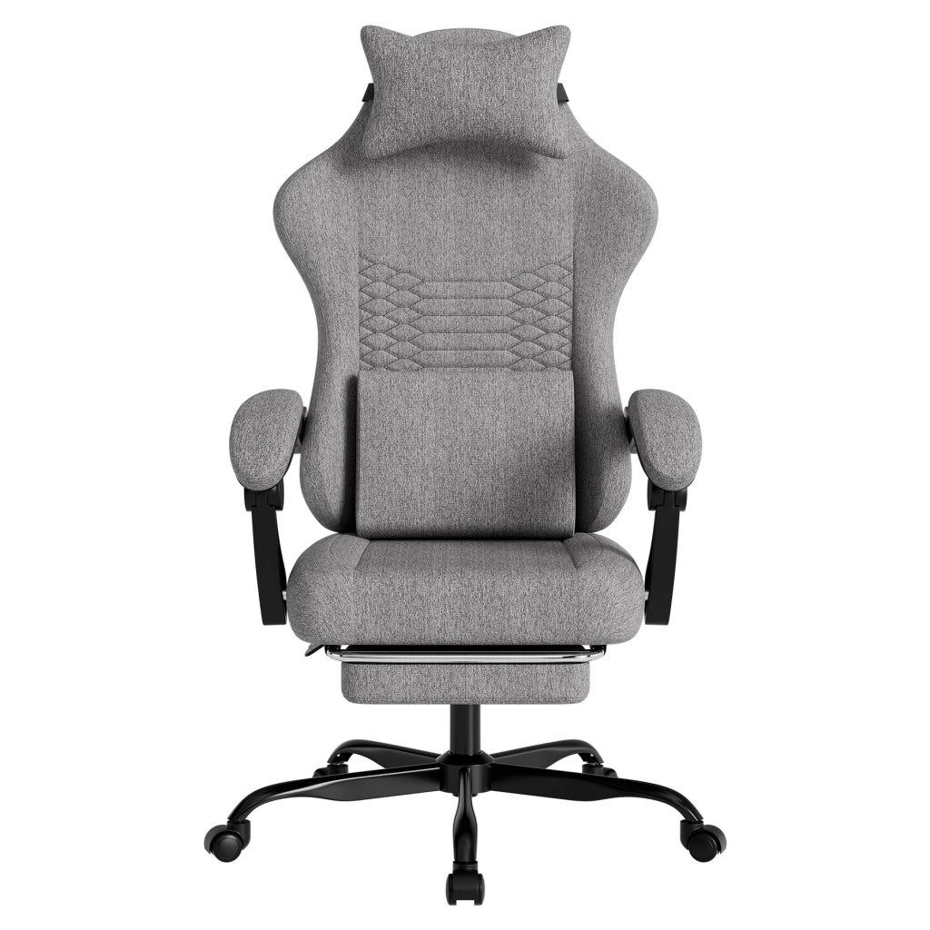 Poltrona Gaming Massaggiante ¨C MINIMAL ¨C Tessuto, Poggiapiedi, Grigio Chiaro