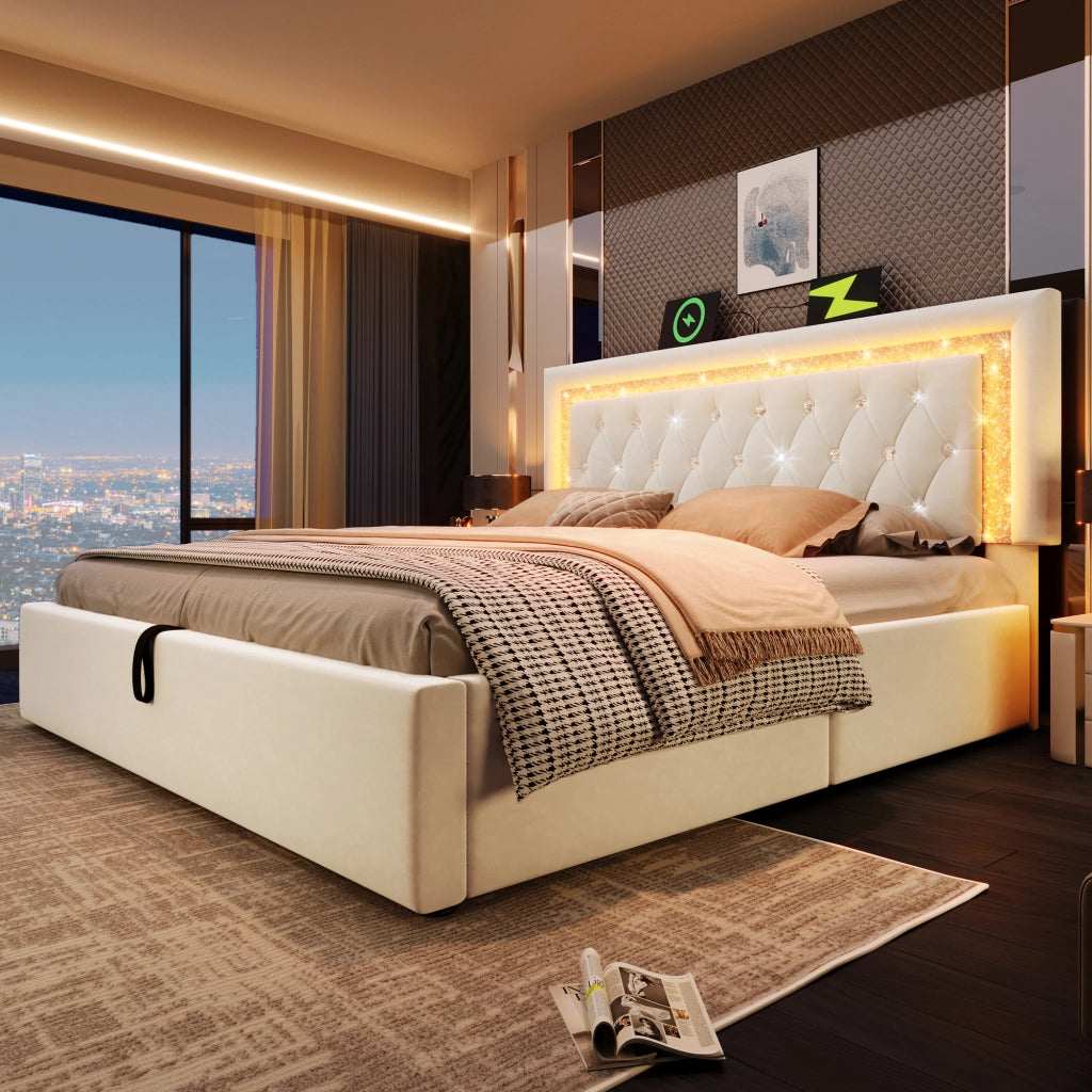 letto in velluto beige 140x200 cm