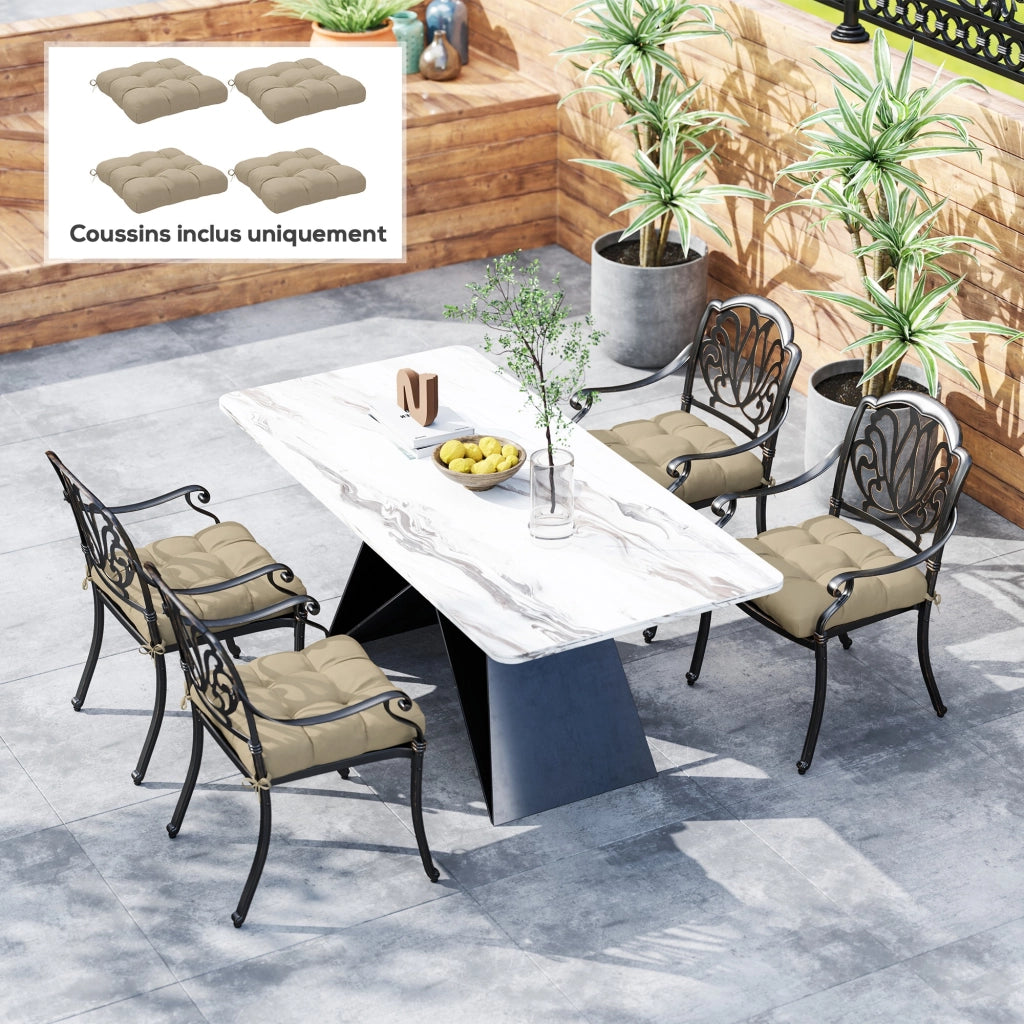 Set 4 cuscini per sedie da giardino ¨C Xylo ¨C imbottiti 10 cm con lacci 48x48 cm cachi