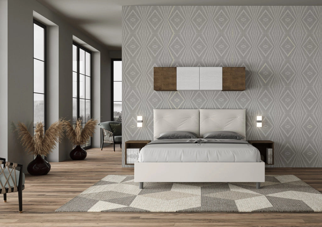 BS COM Letto matrimoniale contenitore imbottito 160x200 similpelle bianco