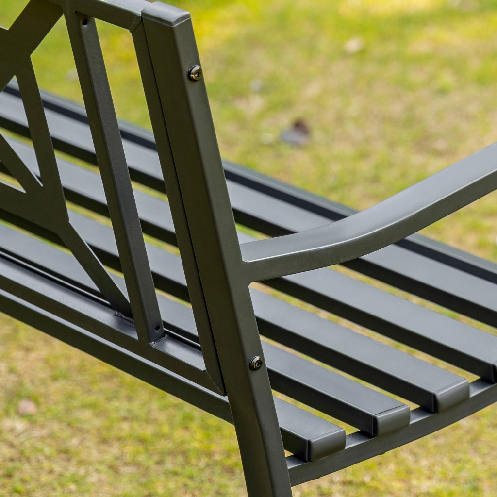 Panchina da Giardino 2 Posti ¨C Xylo ¨C Acciaio Nero con Braccioli 128x62,5x81,5 cm