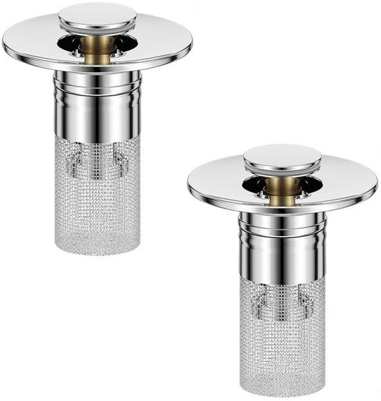 Stopperi per lavandino 2 in 1 - Acciaio Inossidabile - Filtro per capelli - Blocco scarico per doccia - Filtri a pop-up - Diametri di scarico 28-32mm - Stopperi per scarico