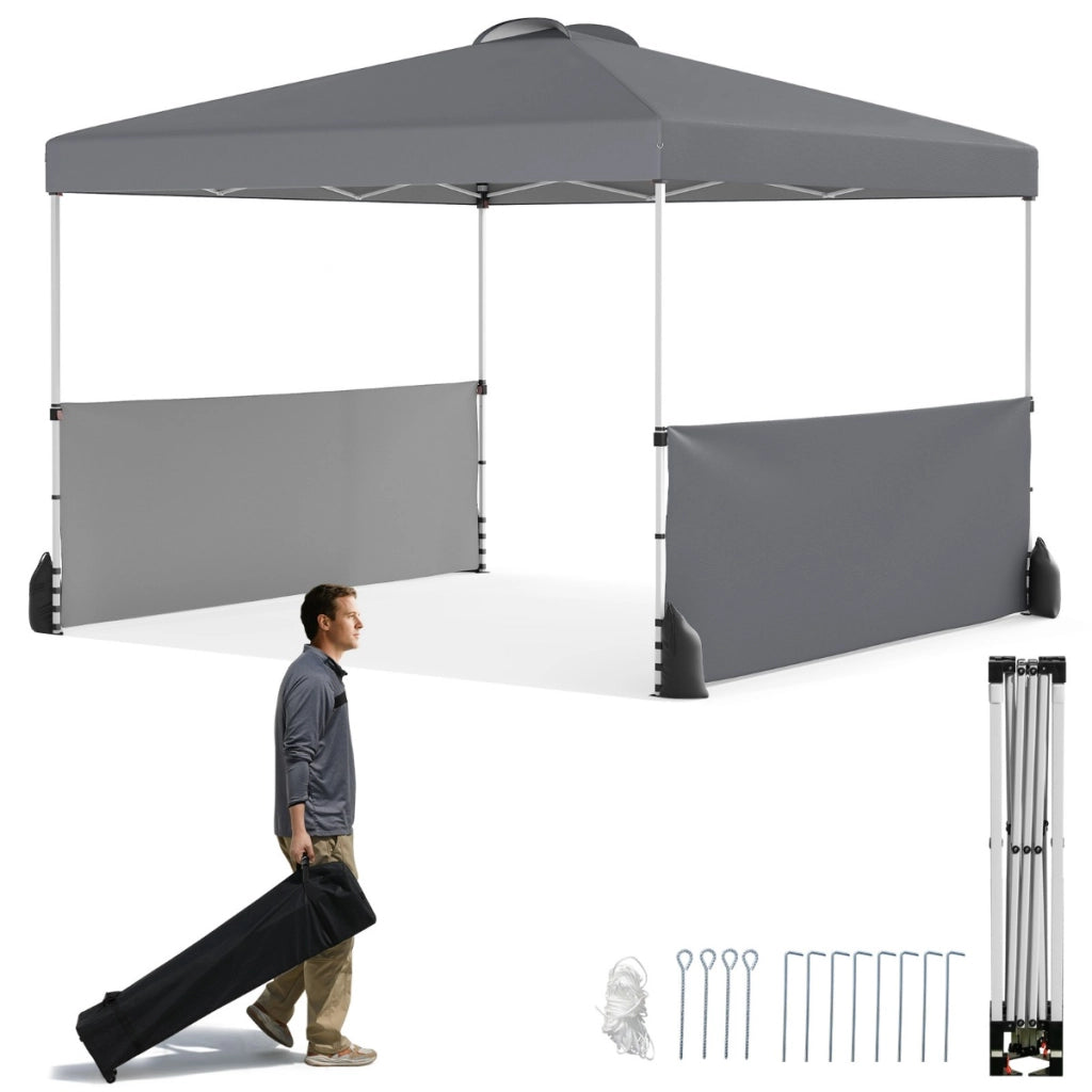 Tenda a baldacchino con 2 pareti laterali, Riparo pieghevole portatile per esterno Grigio-Tende parasole