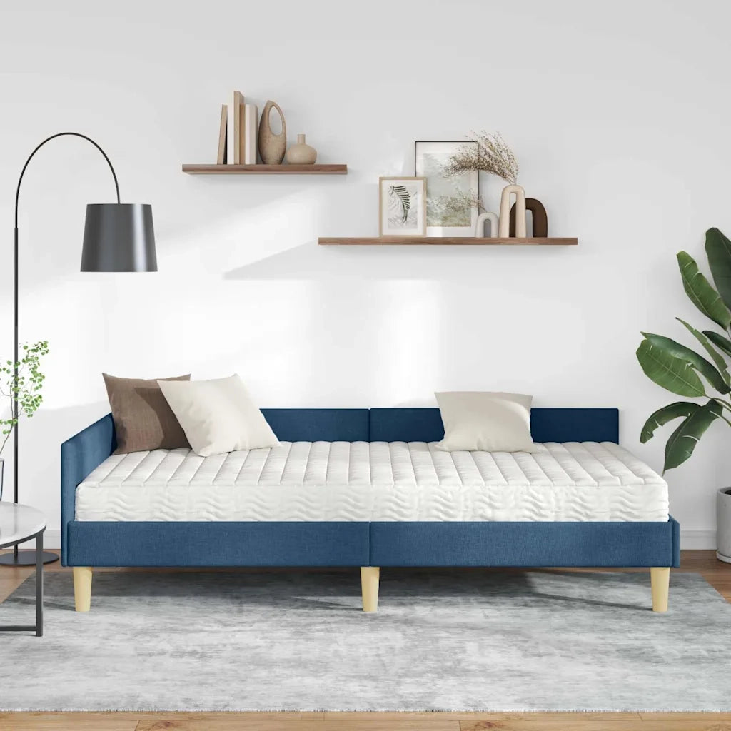 Letto singolo | Letto per adulti | Struttura Letto Angolare con Materasso 2 pcs Blu Tessuto