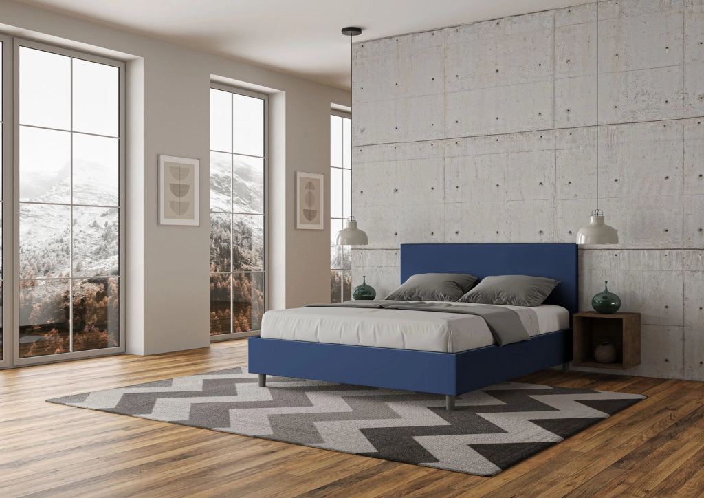BS COM Letto matrimoniale contenitore apertura comoda imbottito 160x190 similpelle blu