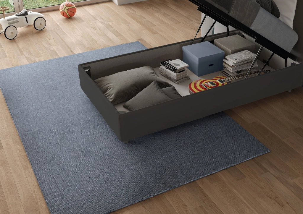 BS COM Letto singolo contenitore imbottito 80x200 microfibra grigio