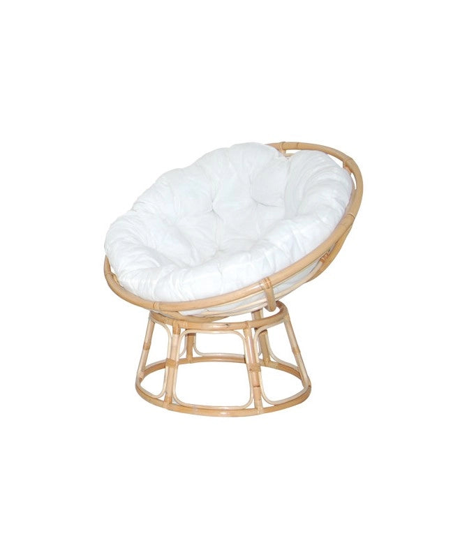 Poltrona Papasan in canna manao con cuscino bianco