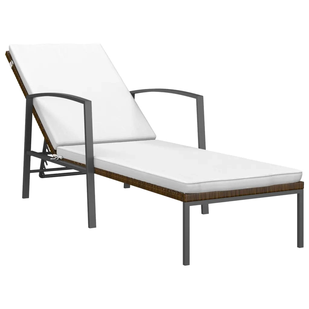 Lettino Prendisole da Giardino con Cuscino Polyrattan Marrone 317634