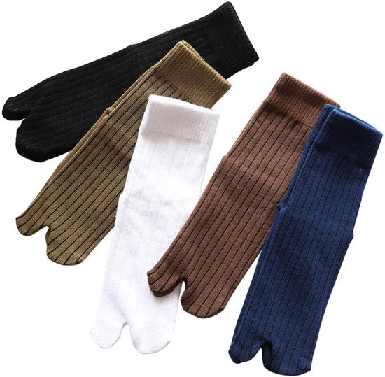 Sokken Tabi 5 paia, stile giapponesi con divisione V, calzature per uomo e donna, unisex, calze a strisce cotone, confezione economica.