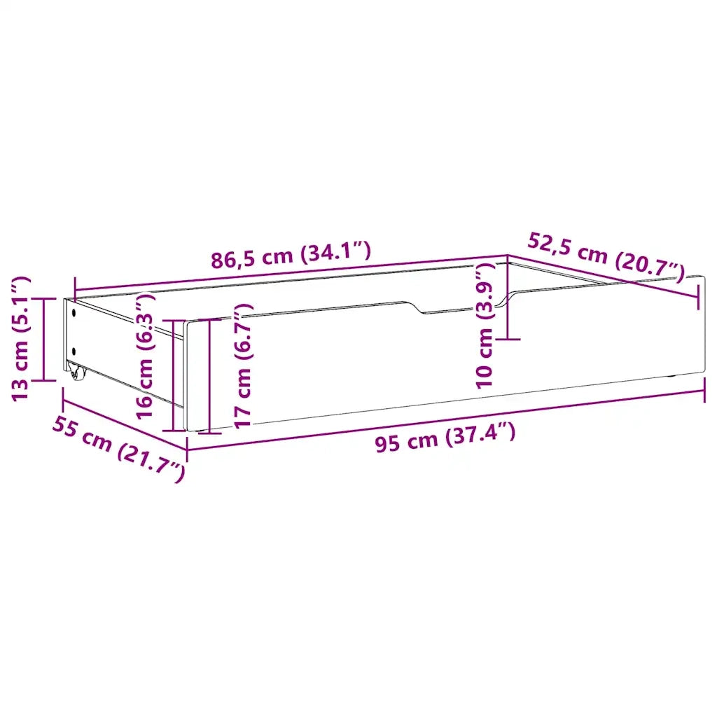 Cassettoni da Letto 2 pz Bianchi 95x55x17cm Legno Massello Pino CFW2719432