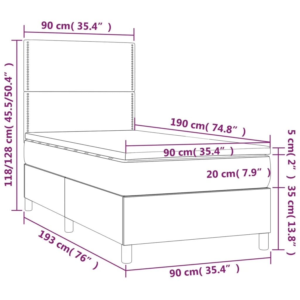 Letto singolo | Letto per adulti | Letto a Molle Materasso e LED Grigio Scuro 90x190 cm in Tessuto