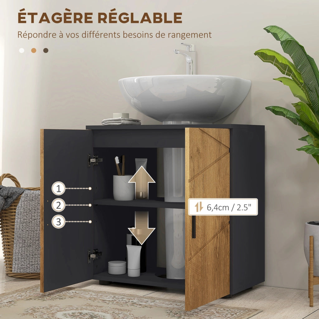 Mobile sottolavabo bagno ¨C Xylo ¨C 2 ante con ripiano, 60x30x60 cm, grigio antracite effetto legno