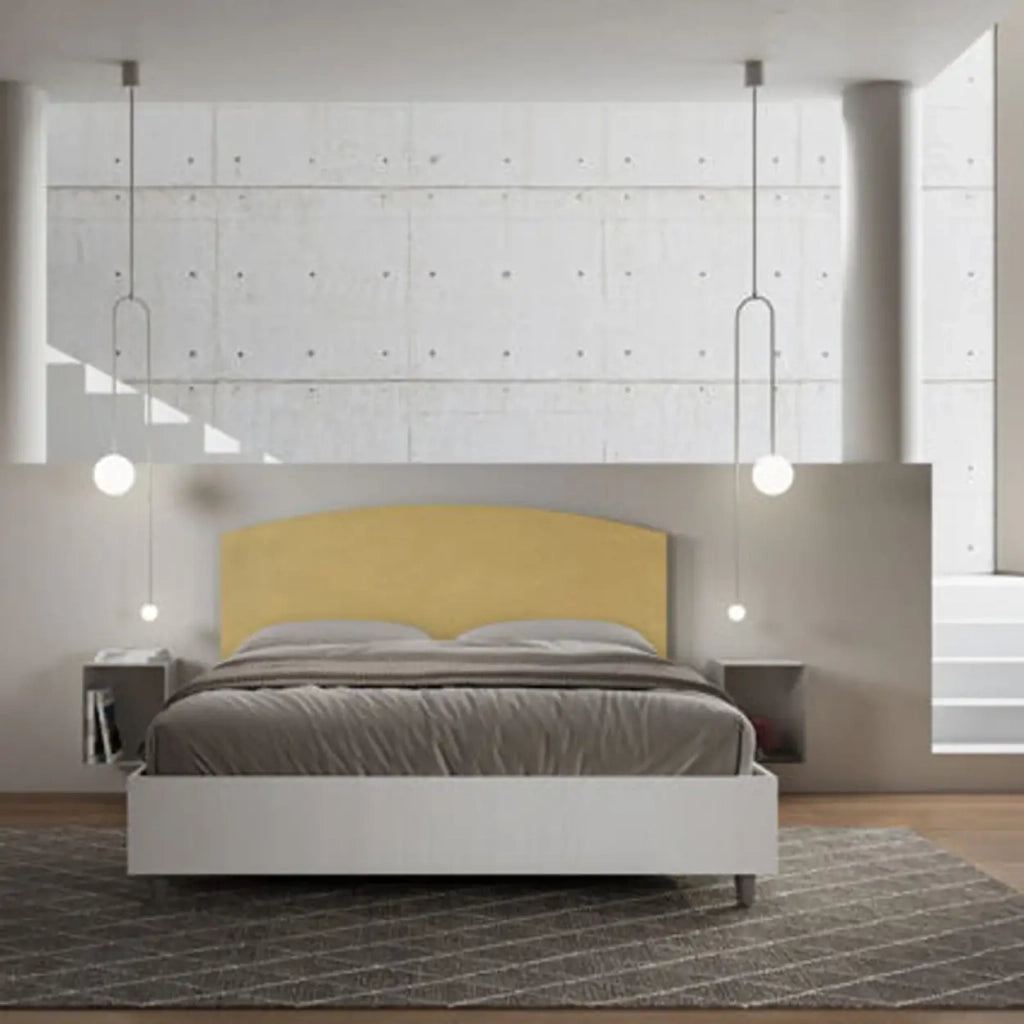 Letto matrimoniale contenitore 160x200 bianco frassino testata microfibra ocra Antilia