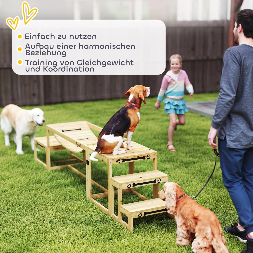 Set di agility per cani, set da 4 pezzi per l'addestramento del cane con ponte, scale, piattaforma, attrezzatura per agility realizzata in legno di