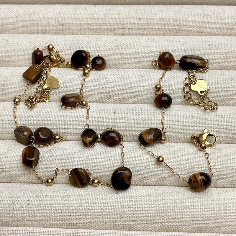 Collana e bracciale vintage fatti a mano con perline di pietra naturale, regalo di Natale o di compleanno.
