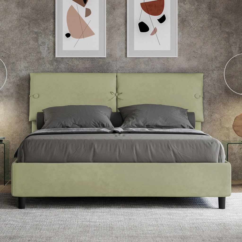 BS COM Letto matrimoniale con rete imbottito 160x210 microfibra tè verde