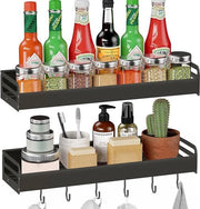 Regal per Spezie Hängente, Sostegno per Cucina Senza Forare con 10 Ganci, 2x Cucina Regal per Parete per Spezie, Regal per Spezie in Alluminio 40cm, Organizzatore per Cucina e Bagno