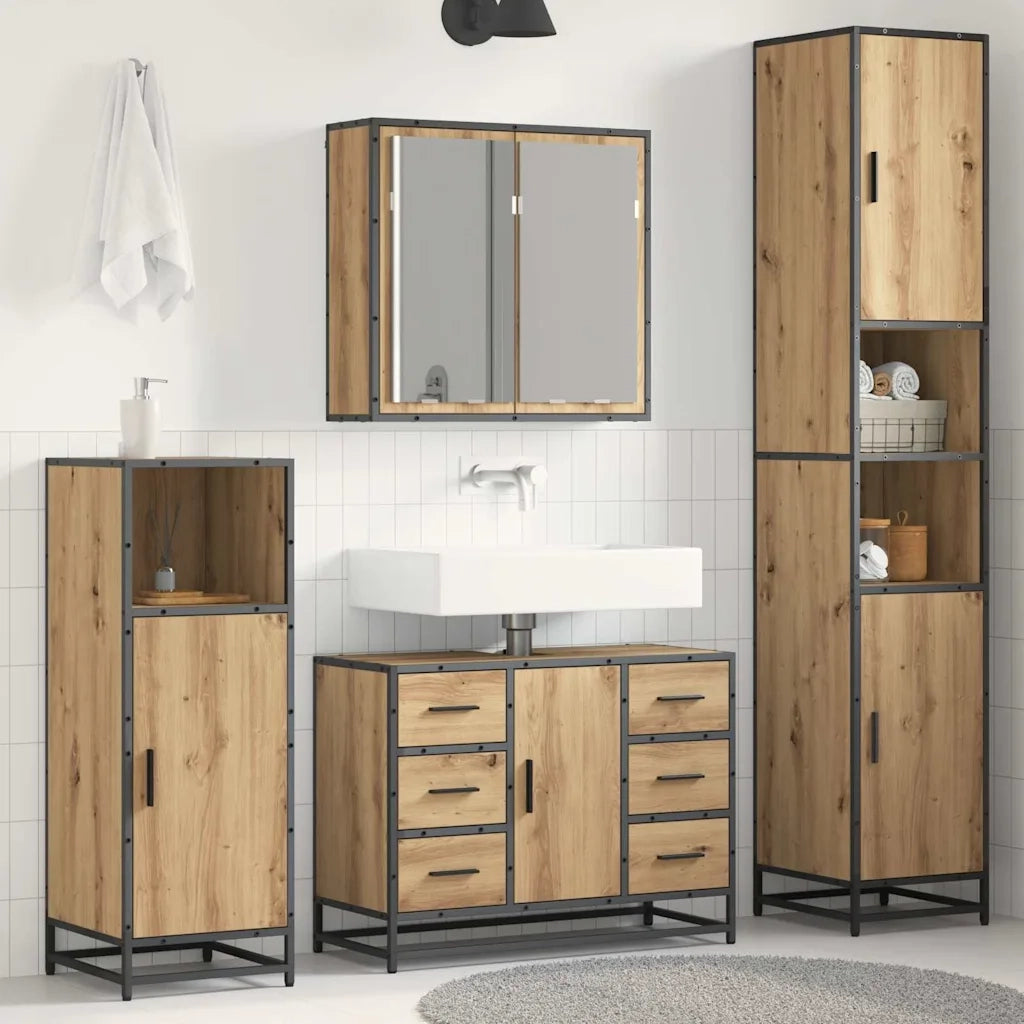 Set di mobili per il bagno con porta 3 pcs Rovere artigianale 3402561