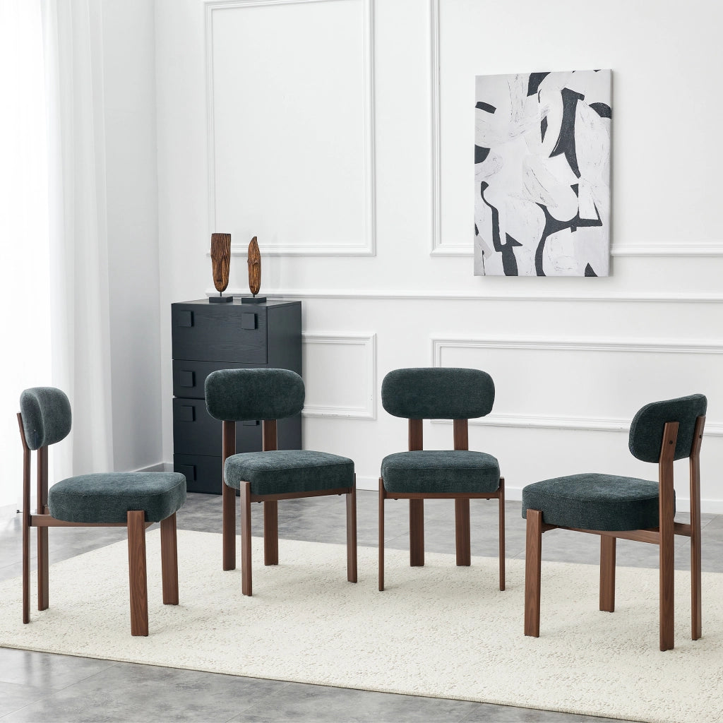 Set 4 Sedie da Pranzo Imbottite ¨C Xylo ¨C Tessuto Lino, Schienale Curvo, Stile Moderno