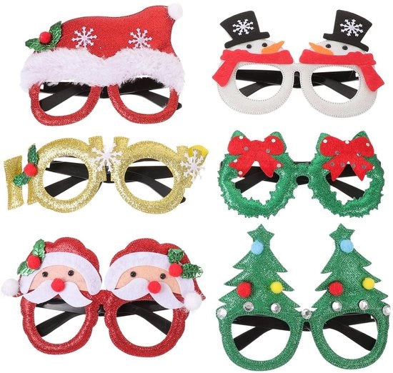 Bracciali da festa 6 pezzi - Occhiali da festa con albero di Natale/neve/papà Natale/cerbiatto - Accessori fotografici - Montatura in plastica - Dimensioni 15,5 x 13,3 x 11,8 cm