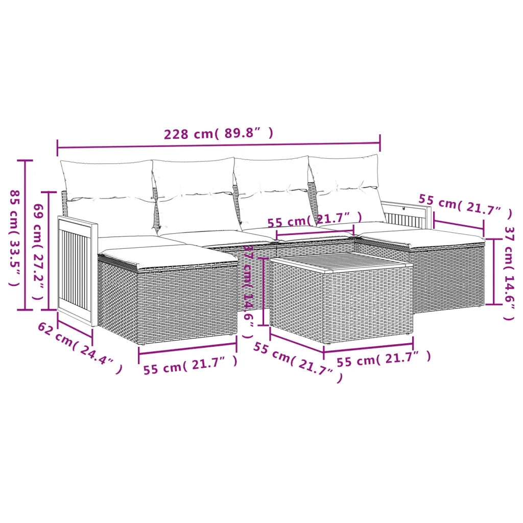 Set Divani da Giardino 7 pz con Cuscini Beige in Polyrattan 3227907