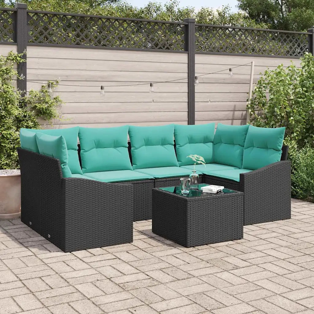 Set di divani con cuscino 7 pcs Nero e Turchese polyrattan 3346626