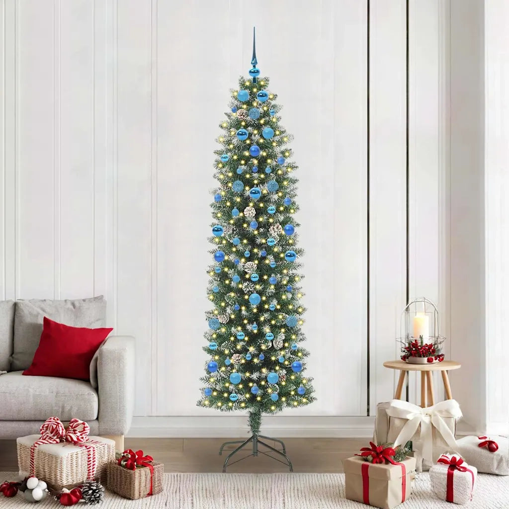 Albero di Natale Artificiale Sottile Verde e Bianco 210 cm 3395312
