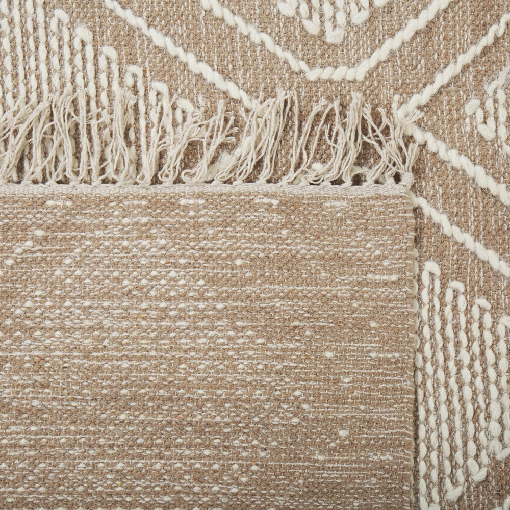 Tappeto in cotone bianco beige 140 x 200 cm motivo geometrico nappe tribali orientali