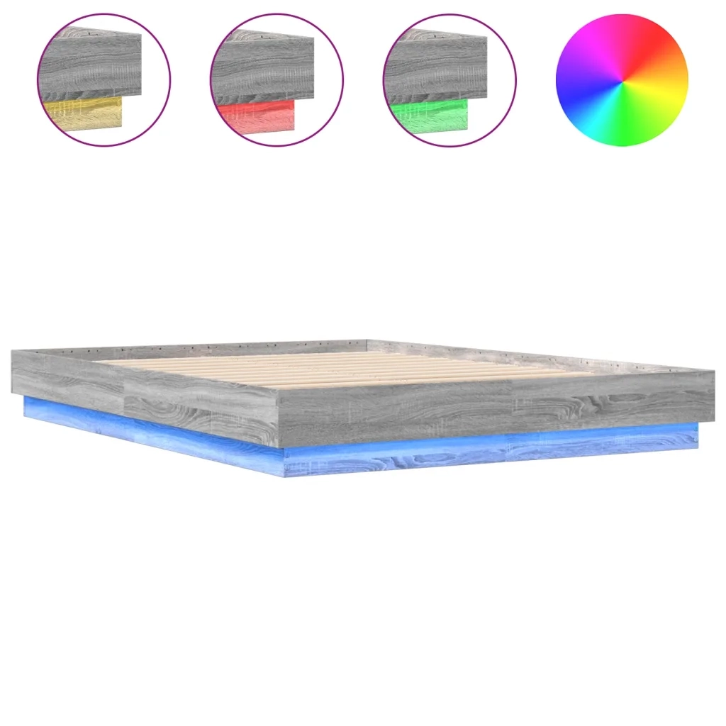 Letto matrimoniale | Letto per adulti | Giroletto con Luci LED Grigio Sonoma 160x200 cm