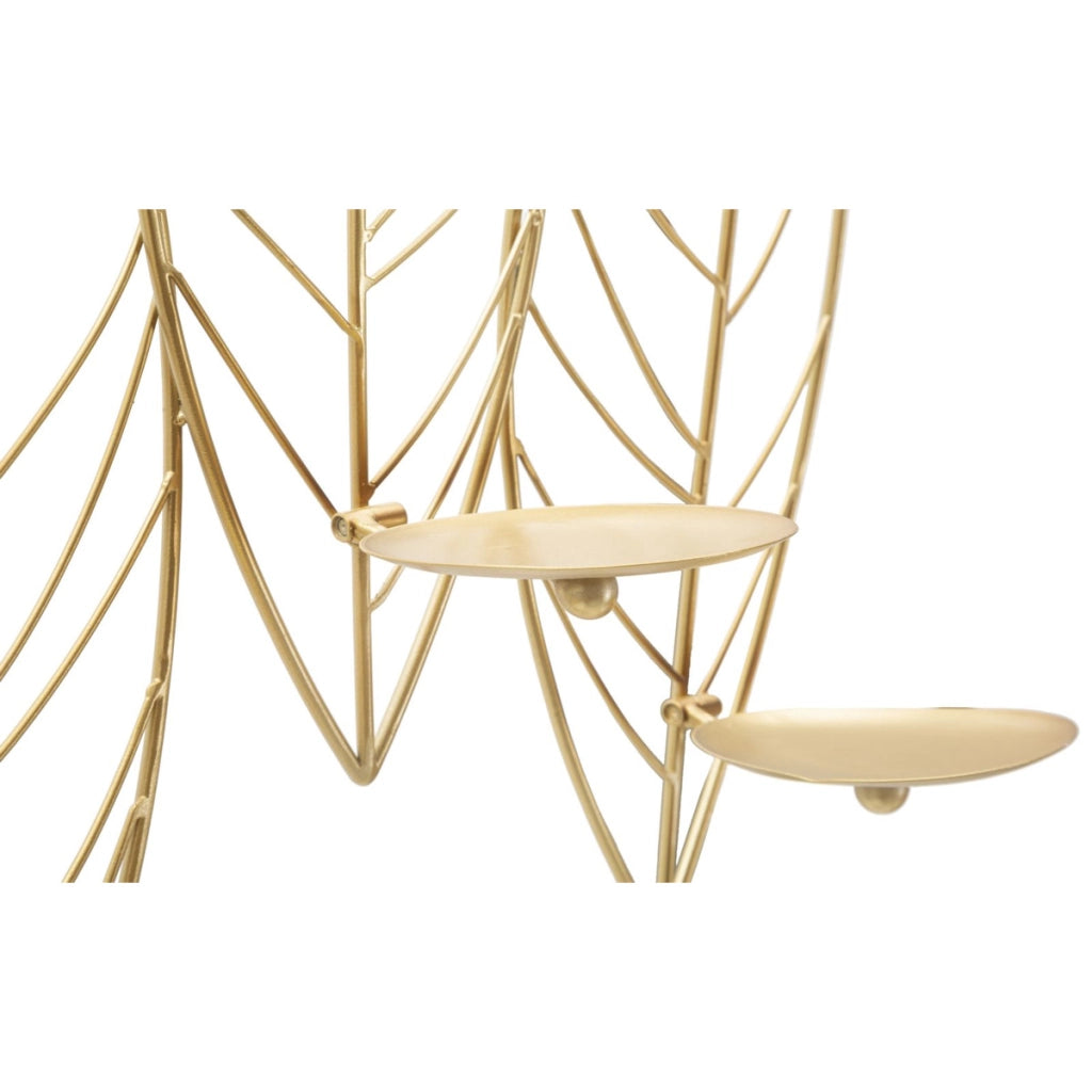 Portacandele da muro Leaf in ferro dorato CM 66x14x56