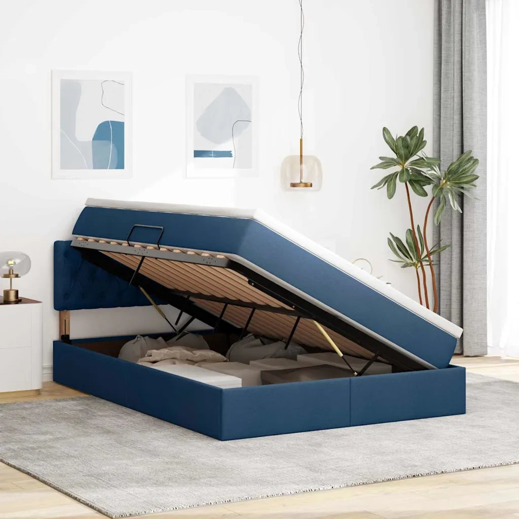 Letto con contenitore e materasso con testiera Blu 140 x 200 cm 3370580