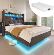 Letto singolo 90x200 cm con LED, USB, contenitore e materasso incluso
