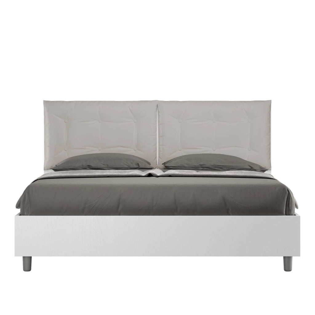 Letto Matrimoniale 160x200 cm con Rete e Contenitore Struttura Bianco Frassico con Cuscini in Similpelle Egos Annalisa